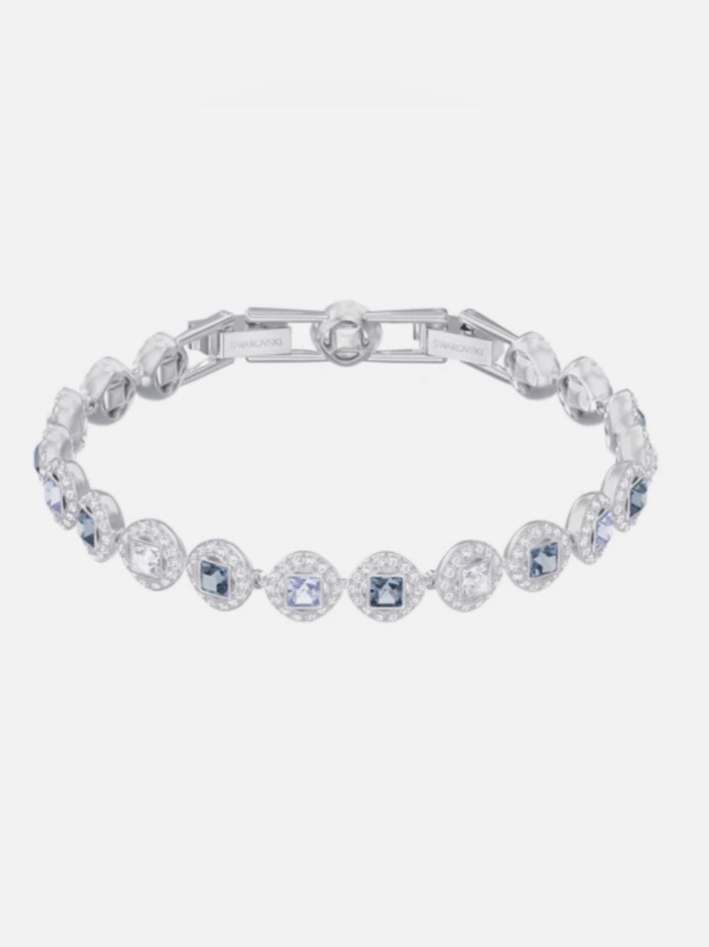 NWT Swarovski Angelic Square Silver Blue and Clear Crystal Tennis Bracelet